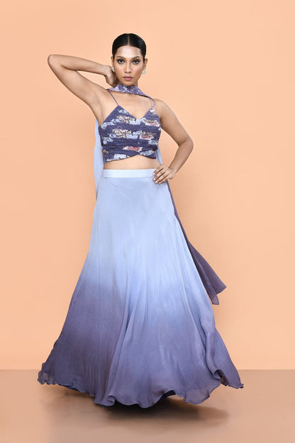 Designer Wear Blue & Purple Ombre Lehenga Set - Simaaya