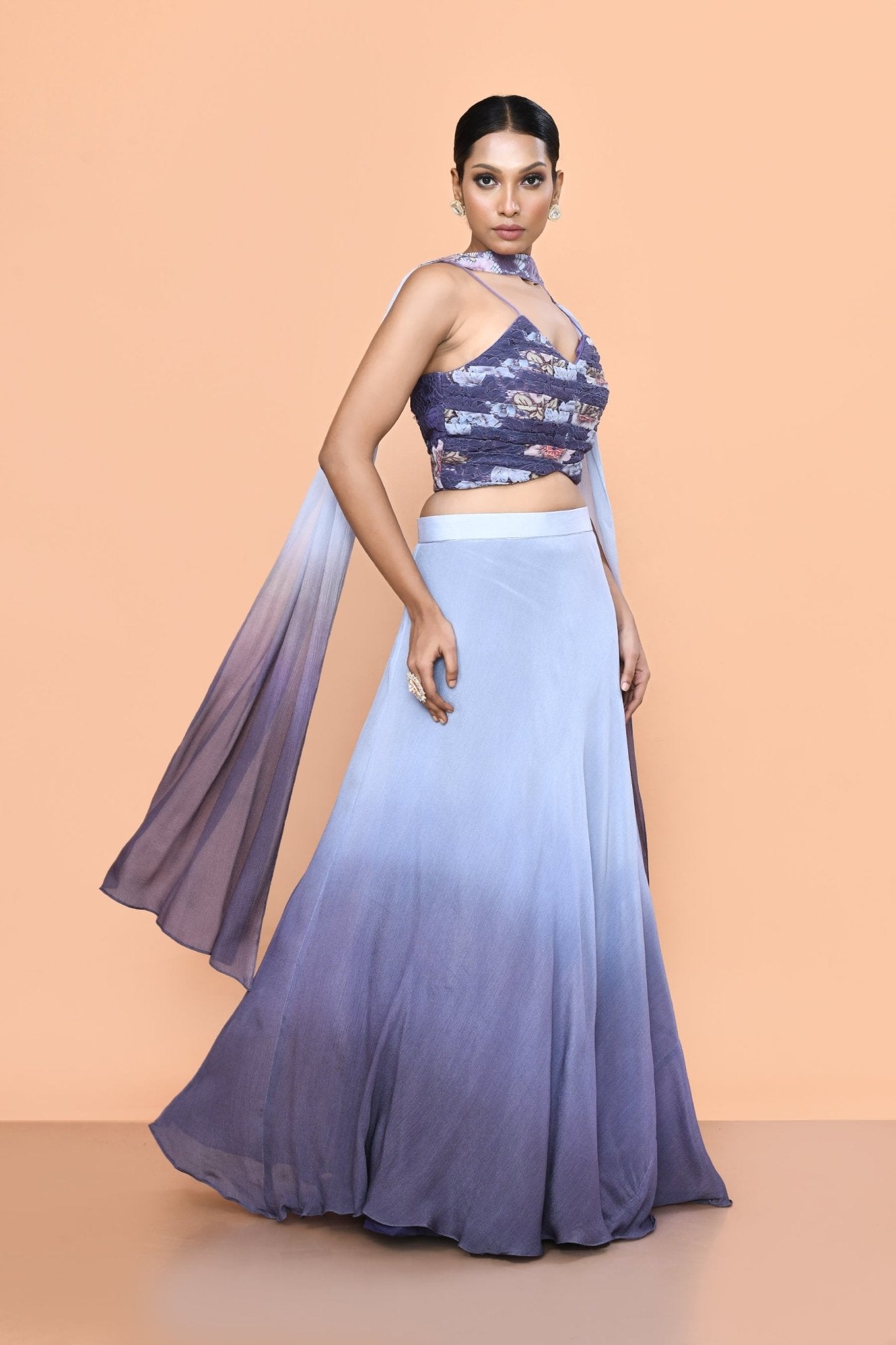 Designer Wear Blue & Purple Ombre Lehenga Set - Simaaya