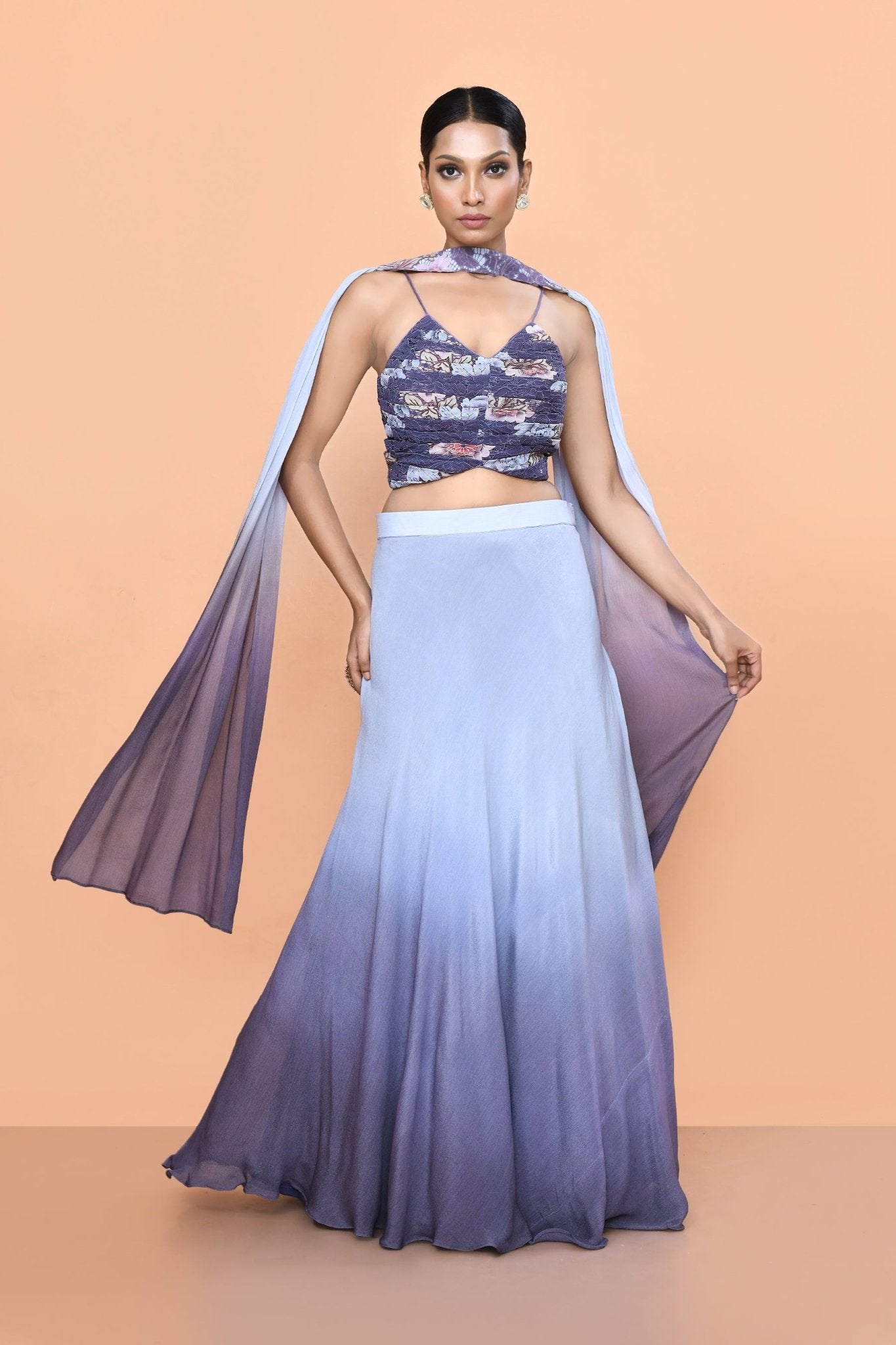 Designer Wear Blue & Purple Ombre Lehenga Set - Simaaya