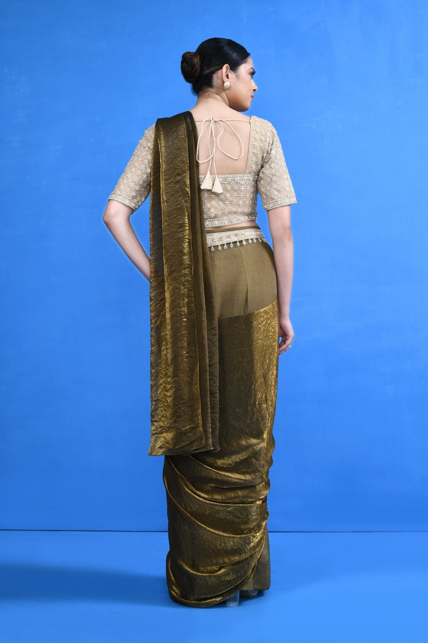 Designer Wear Brown Drape Saree - Simaaya