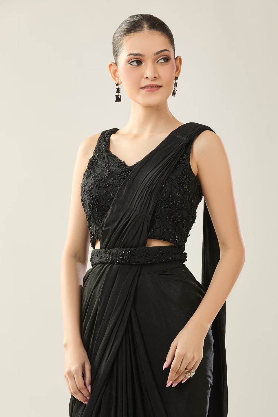 Designer Wear Chiffon Pre - Draped Saree Set - Simaaya