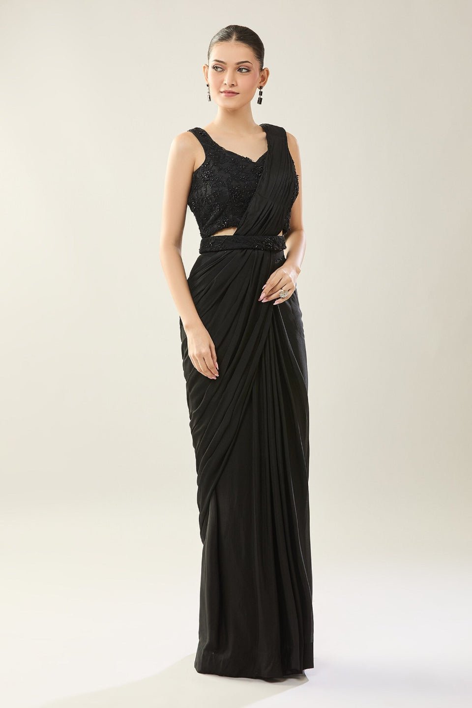 Designer Wear Chiffon Pre - Draped Saree Set - Simaaya