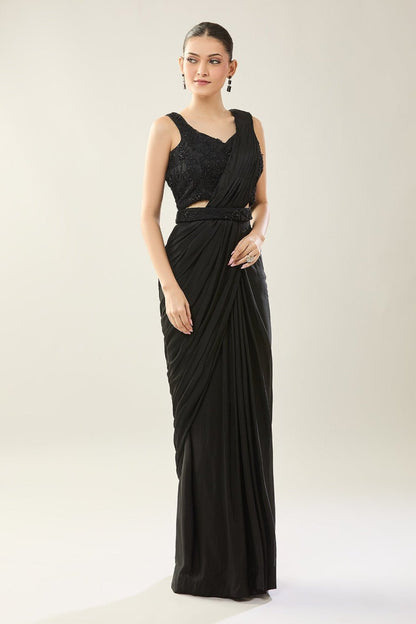 Designer Wear Chiffon Pre - Draped Saree Set - Simaaya