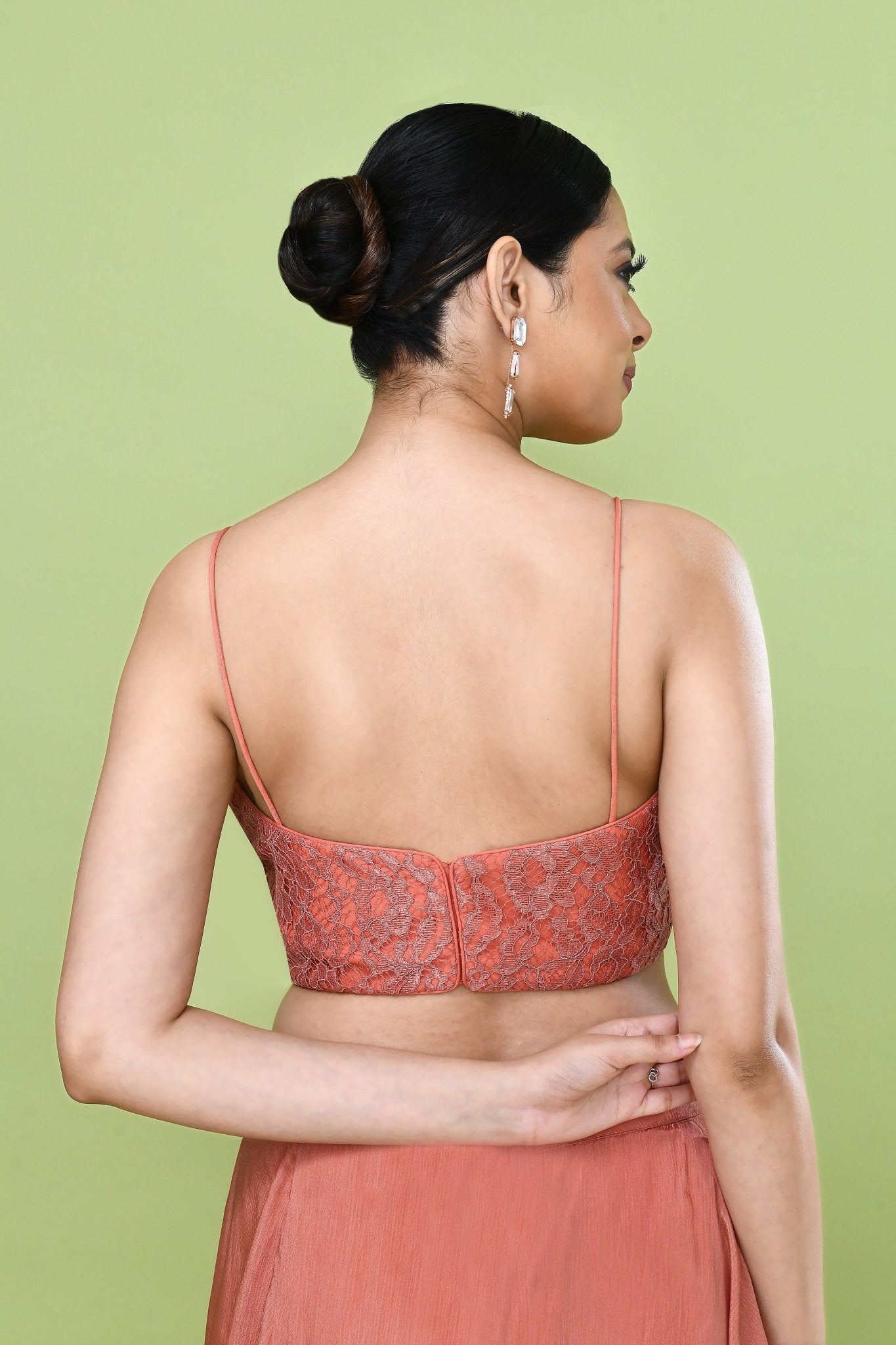 Designer Wear Coral Pink Chinon Chiffon Lehenga Set - Simaaya