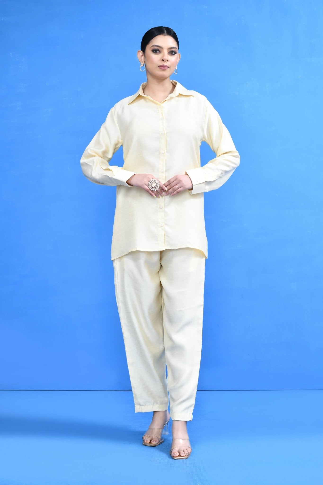 Designer Wear Cream Silk Co-Ord Set - Simaaya