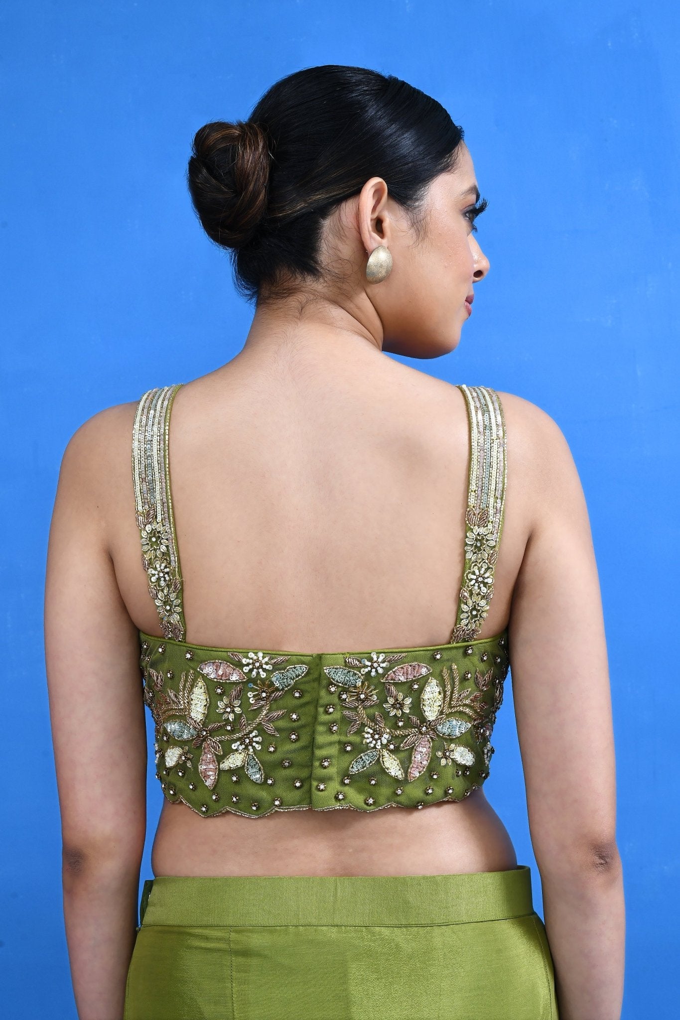Designer Wear Green Chinon Chiffon Drape Saree - Simaaya