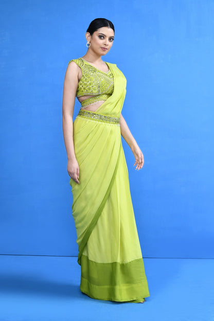 Designer Wear Green Drape Saree - Simaaya
