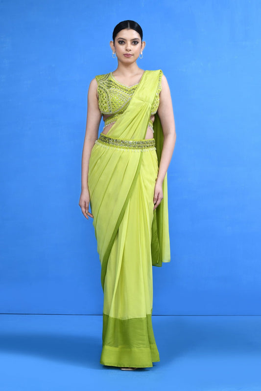 Designer Wear Green Drape Saree - Simaaya