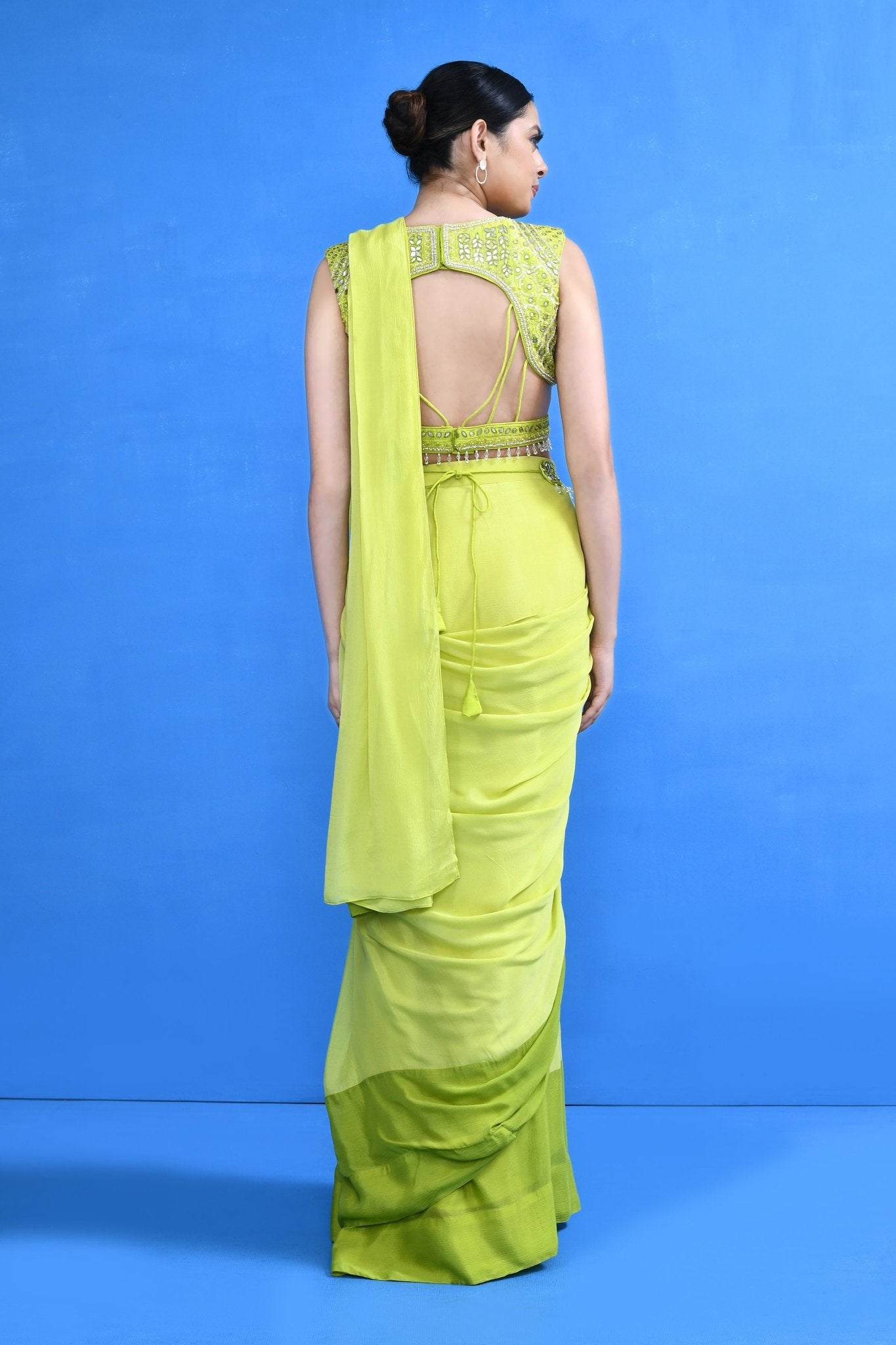 Designer Wear Green Drape Saree - Simaaya