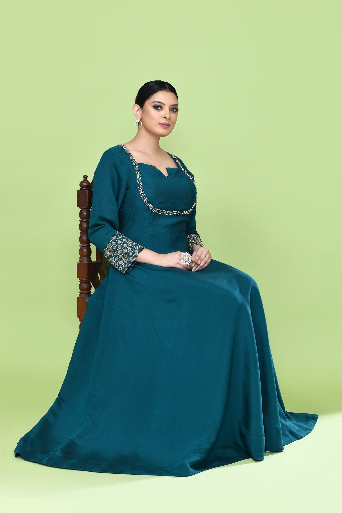 Designer Wear Green Gown - Simaaya