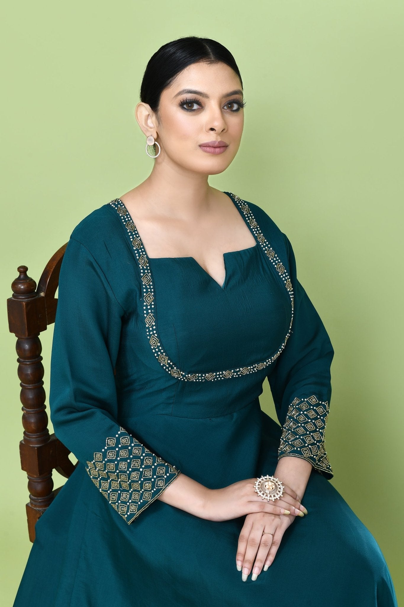 Designer Wear Green Gown - Simaaya