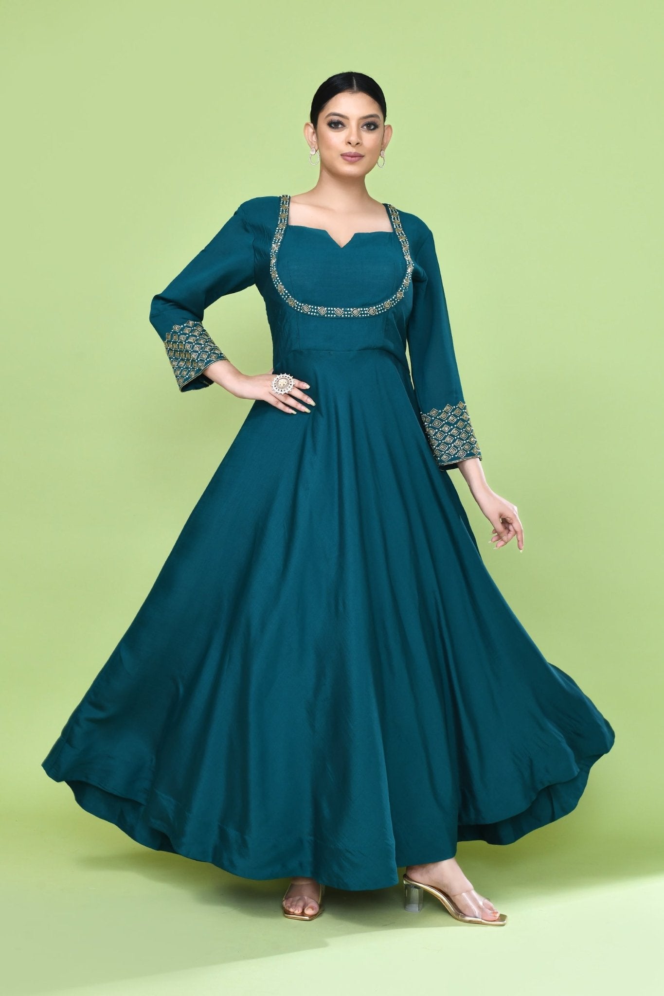 Designer Wear Green Gown - Simaaya