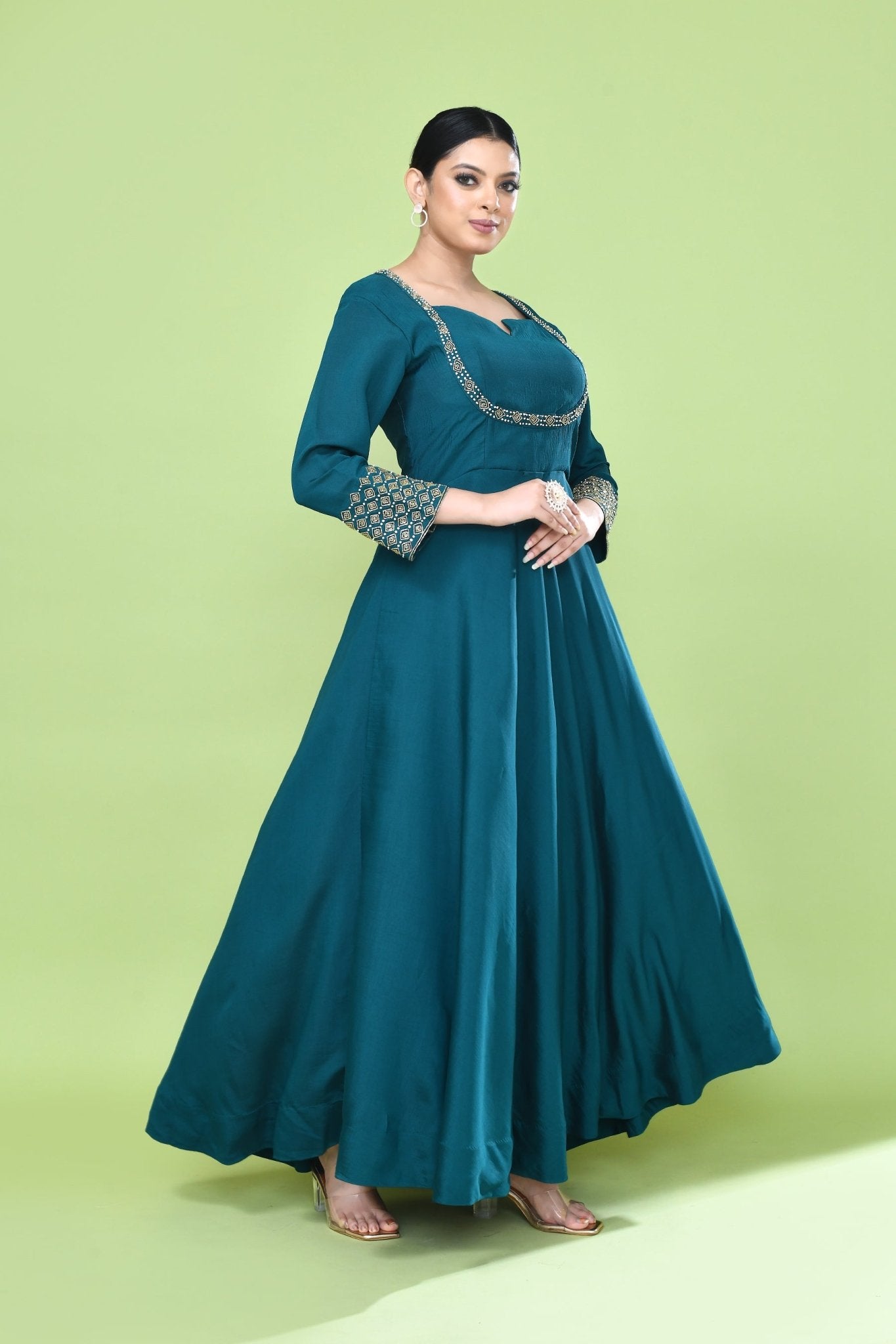 Designer Wear Green Gown - Simaaya