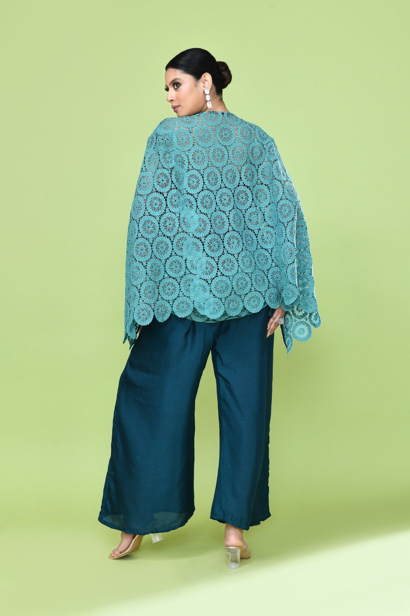 Designer Wear Green Palazzo Set with an Embellished Jacket - Simaaya