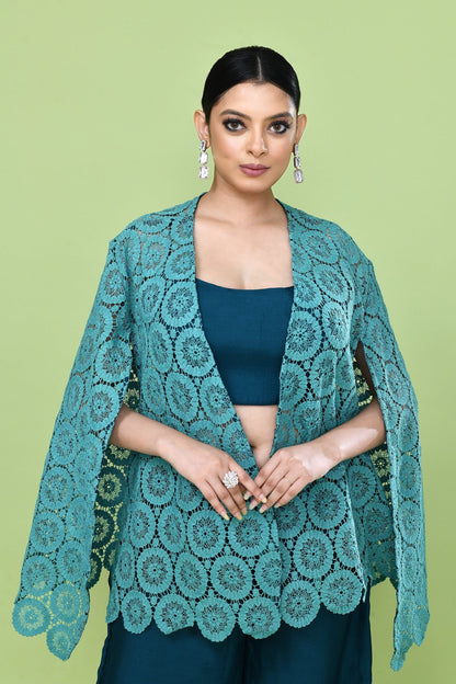 Designer Wear Green Palazzo Set with an Embellished Jacket - Simaaya