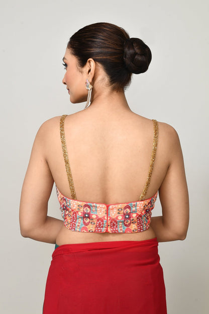Designer Wear Green & Red Chinon Chiffon & Glass Organza Drape Saree - Simaaya