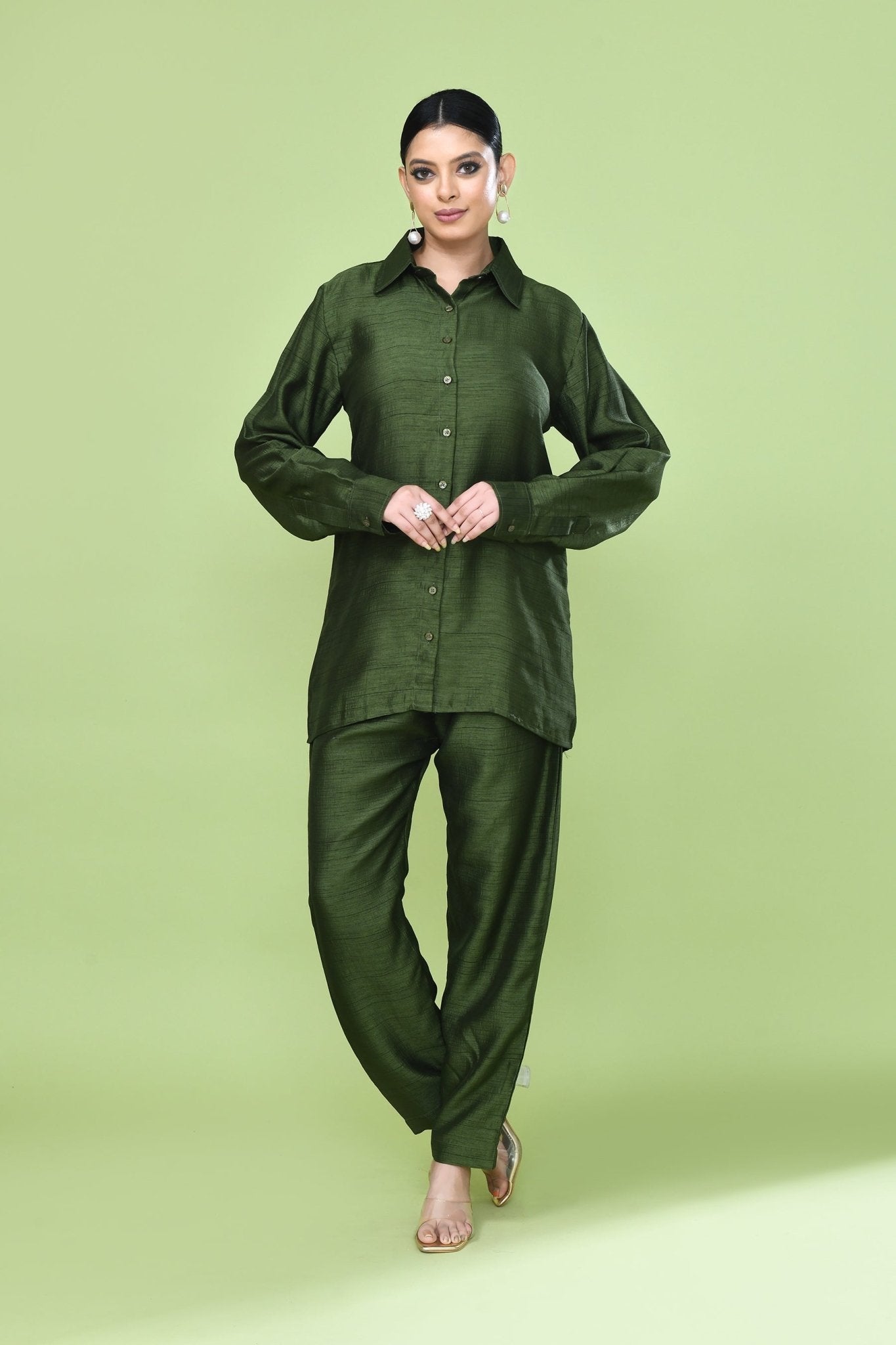 Designer Wear Green Silk Co - Ord Set - Simaaya
