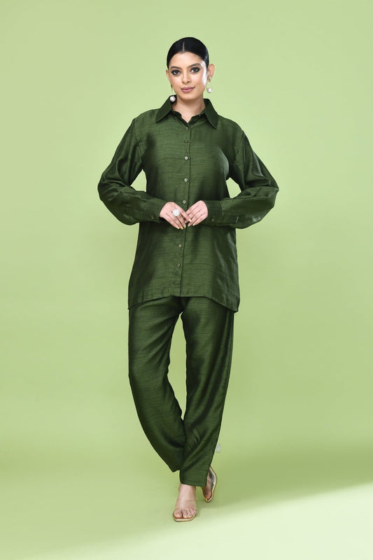Designer Wear Green Silk Co - Ord Set - Simaaya