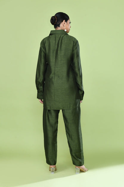 Designer Wear Green Silk Co - Ord Set - Simaaya