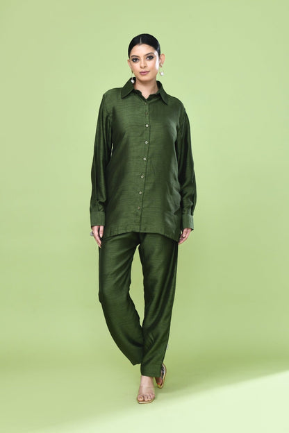 Designer Wear Green Silk Co - Ord Set - Simaaya