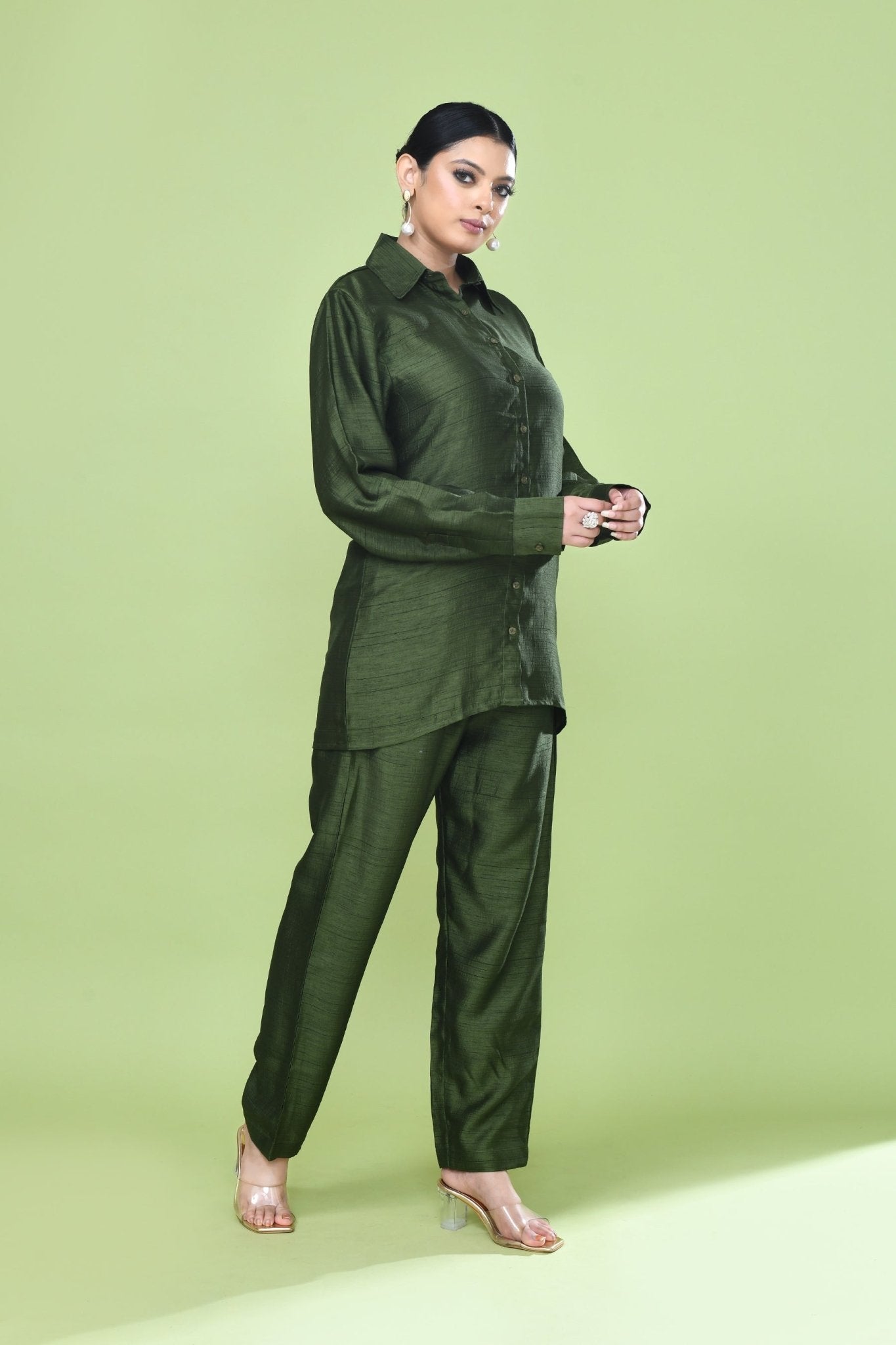 Designer Wear Green Silk Co - Ord Set - Simaaya