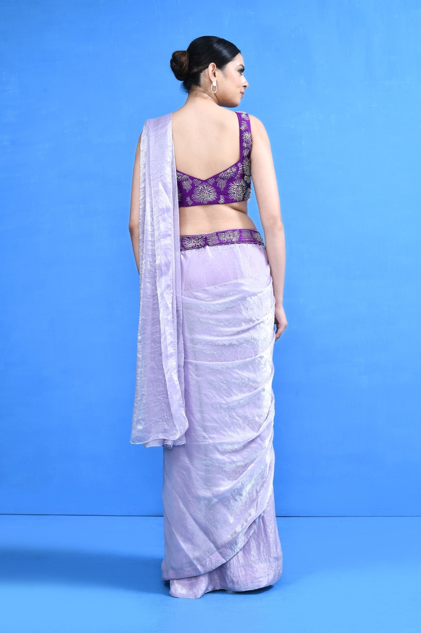 Designer Wear Lavender Drape Saree - Simaaya