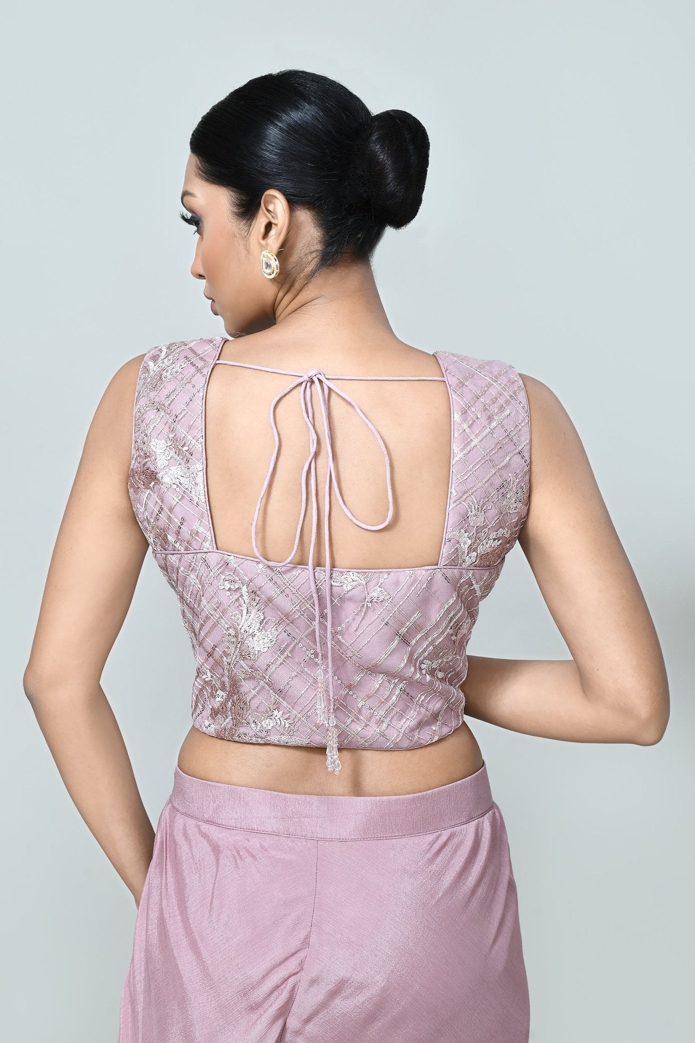 Designer Wear Lavender Pink Crop Top And Palazzo Set - Simaaya