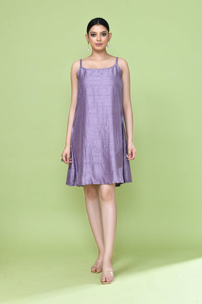 Designer Wear Lavender Silk Co-Ord Set Featuring Sleeveless Inner and Long Shirt Jacket - Simaaya
