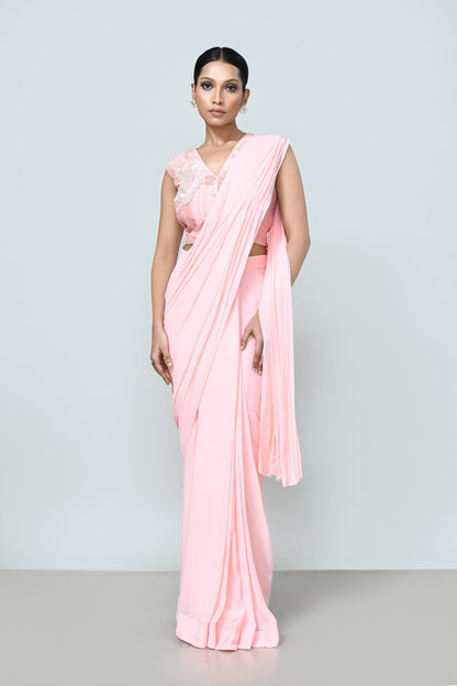 Designer Wear Light Pink Georgette Drape Saree - Simaaya