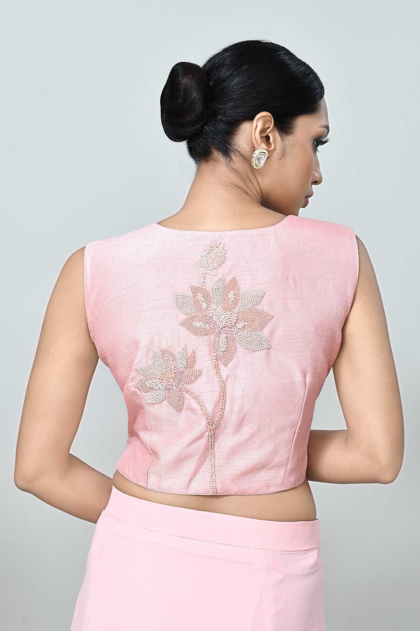 Designer Wear Light Pink Georgette Drape Saree - Simaaya