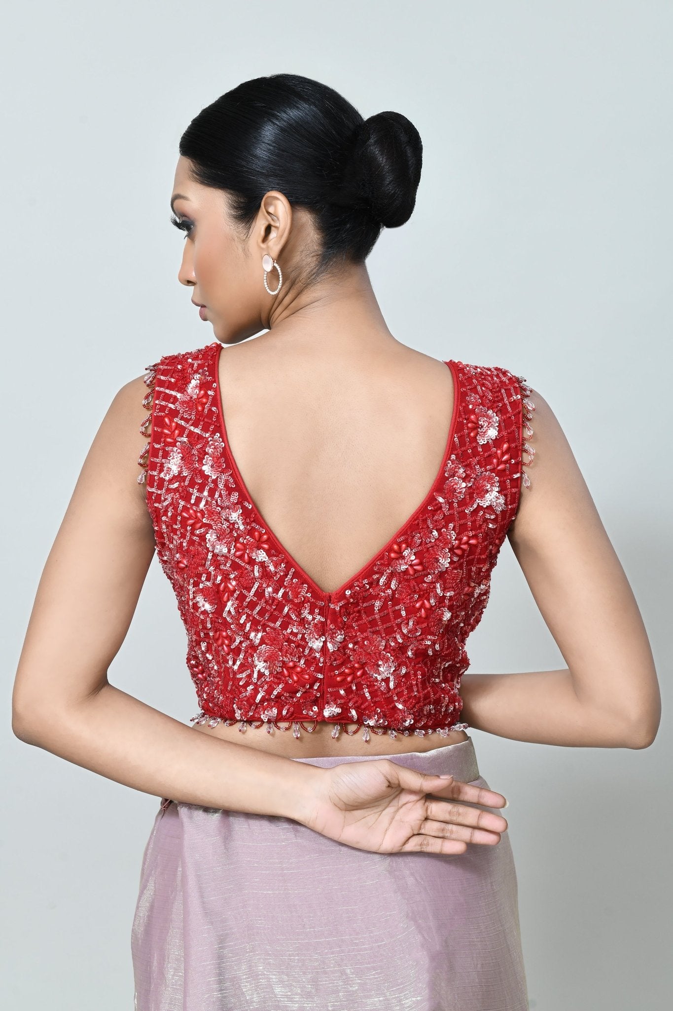 Designer Wear Light Pink Shimmer Chiffon Drape Saree - Simaaya