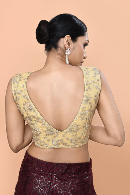 Designer Wear Maroon Net Palazzo With Golden Crop Top Set - Simaaya