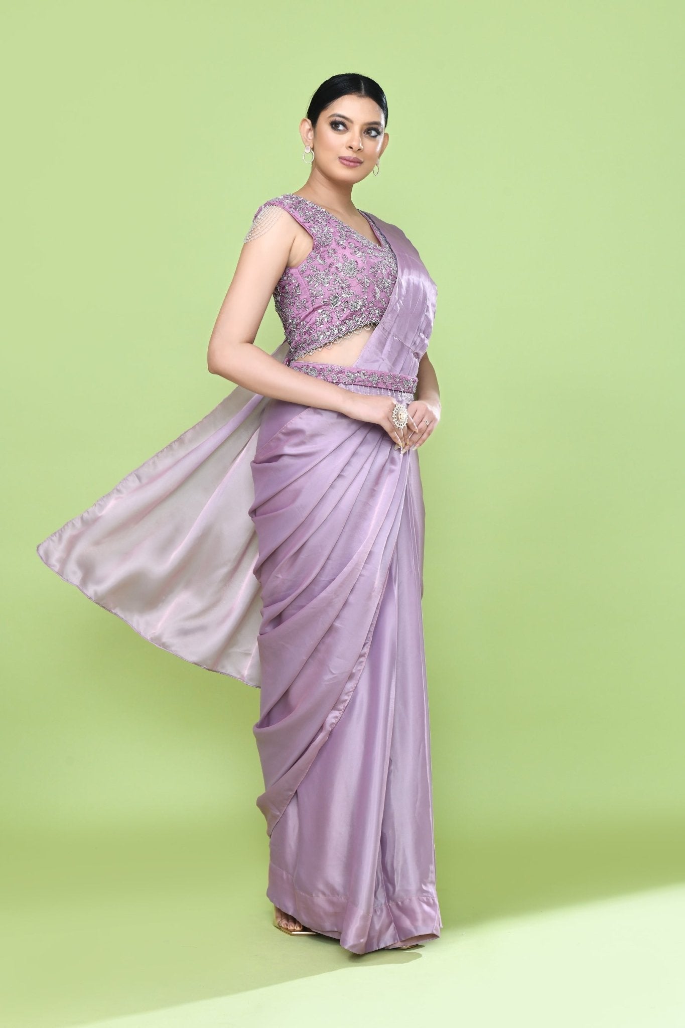 Designer Wear Mauve Drape Saree - Simaaya
