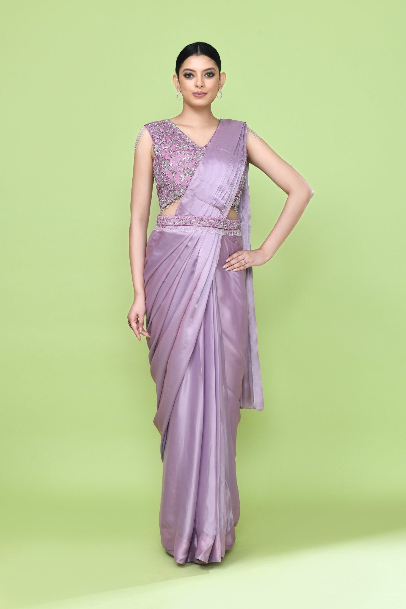 Designer Wear Mauve Drape Saree - Simaaya