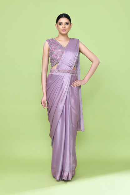 Designer Wear Mauve Drape Saree - Simaaya