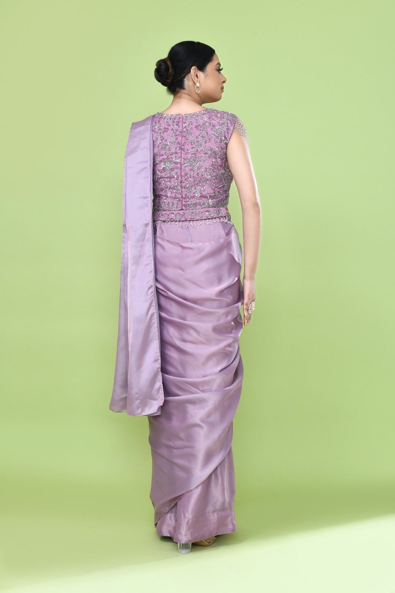 Designer Wear Mauve Drape Saree - Simaaya