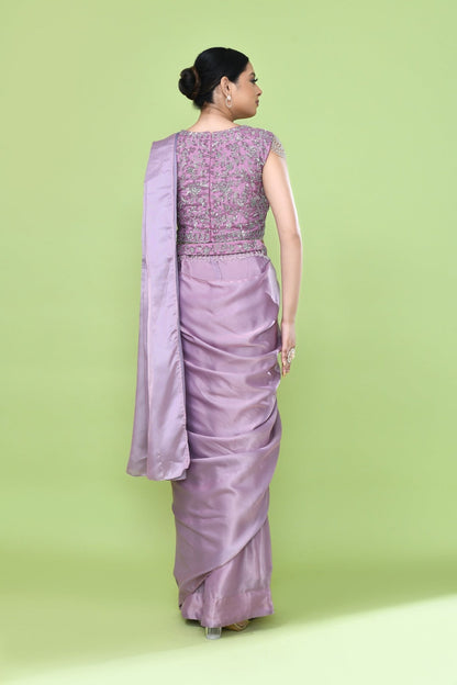 Designer Wear Mauve Drape Saree - Simaaya