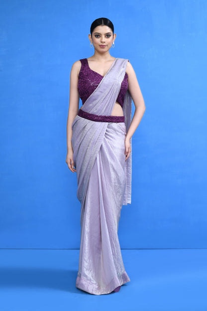 Designer Wear Mauve Shimmer Chiffon Drape Saree - Simaaya
