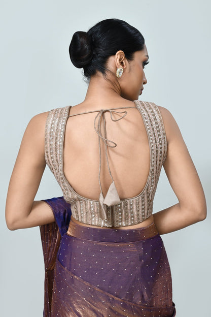 Designer Wear Metallic Purple Drape Saree - Simaaya