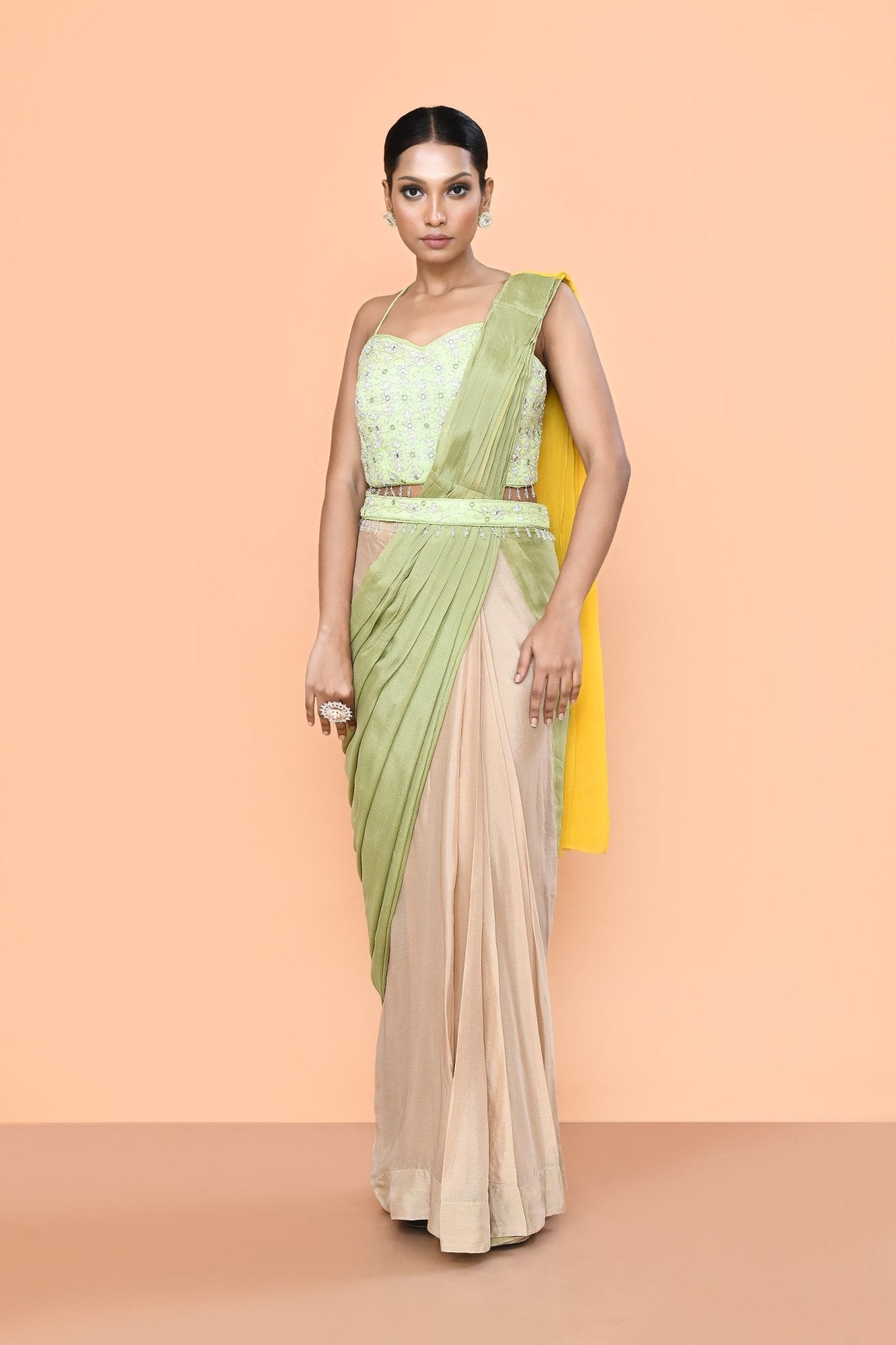 Designer Wear Multicolour Chinon Chiffon Drape Saree - Simaaya