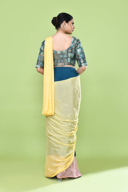 Designer Wear Multicolour Chinon Chiffon Drape Saree - Simaaya