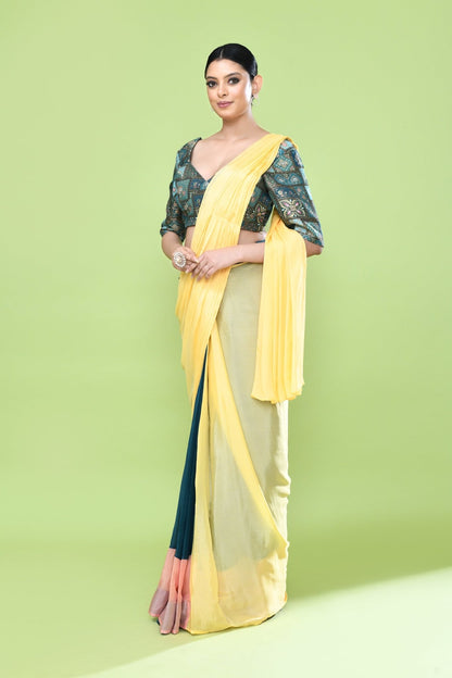 Designer Wear Multicolour Chinon Chiffon Drape Saree - Simaaya