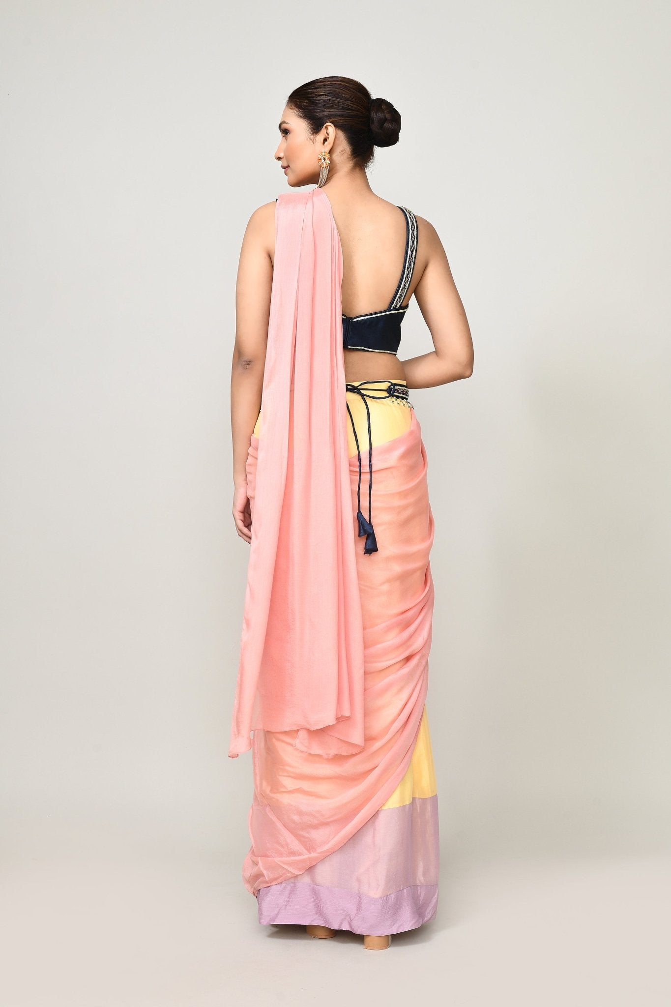 Designer Wear Multicolour Chinon Chiffon Drape Saree - Simaaya
