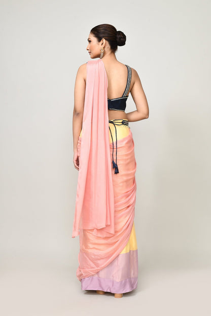Designer Wear Multicolour Chinon Chiffon Drape Saree - Simaaya