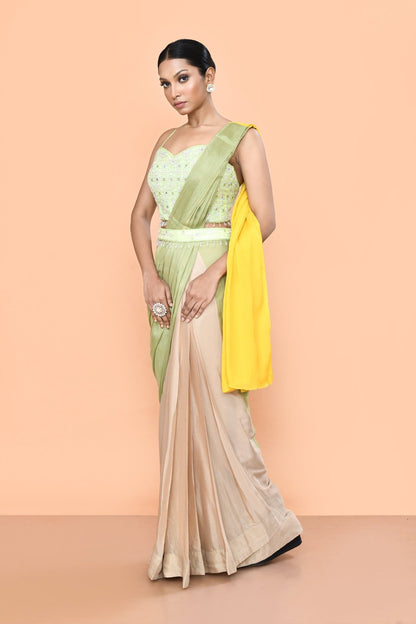 Designer Wear Multicolour Chinon Chiffon Drape Saree - Simaaya