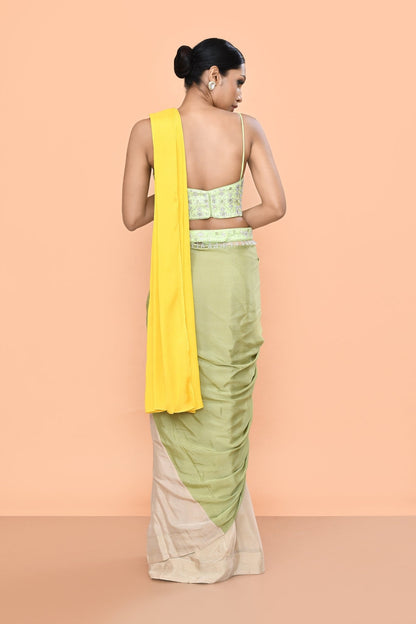 Designer Wear Multicolour Chinon Chiffon Drape Saree - Simaaya