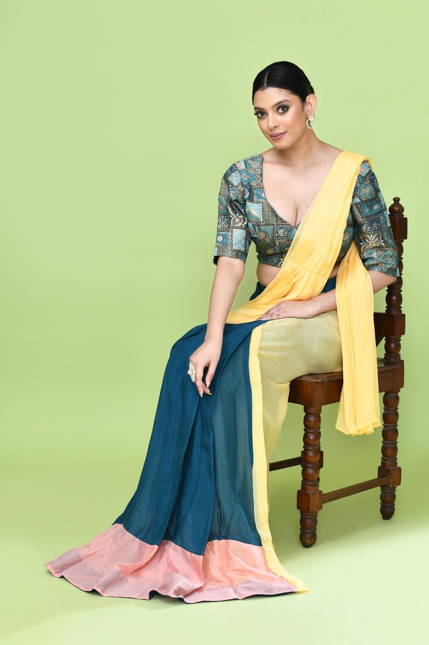Designer Wear Multicolour Chinon Chiffon Drape Saree - Simaaya