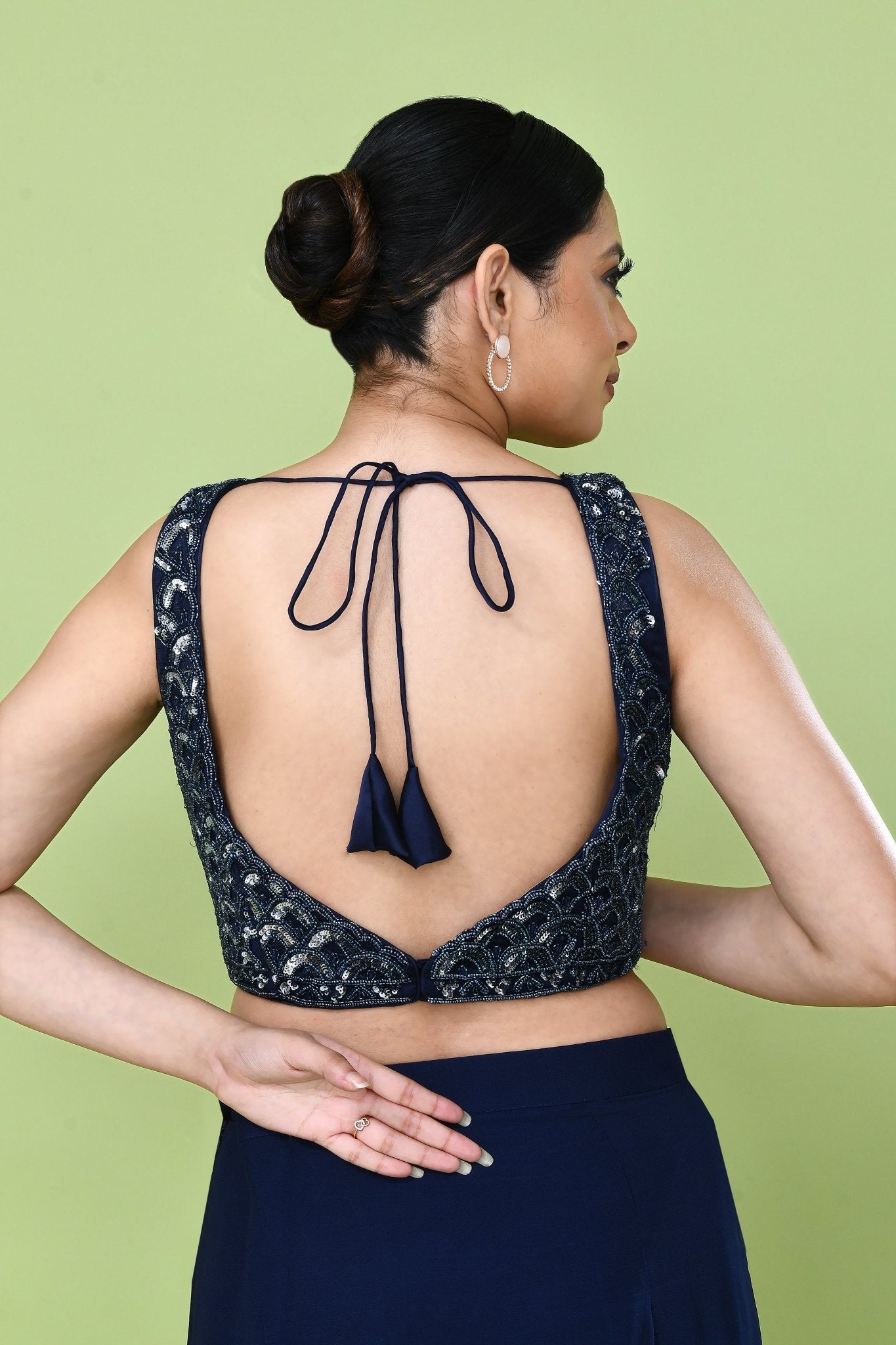 Designer Wear Navy Blue Georgette Drape Saree - Simaaya