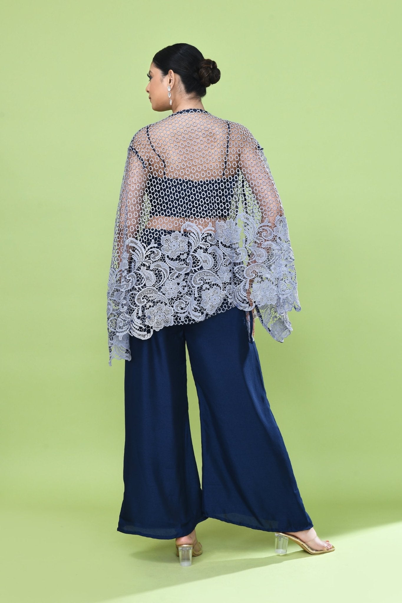 Designer Wear Navy Blue Palazzo Set with an Embellished Jacket - Simaaya