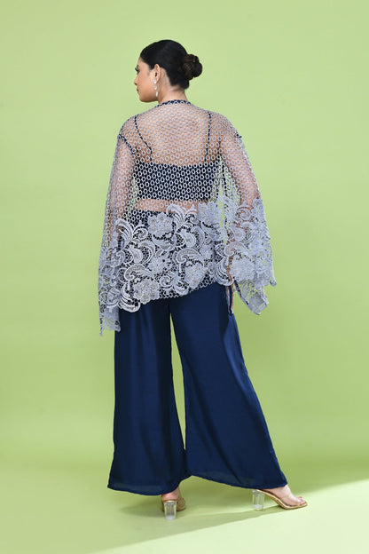 Designer Wear Navy Blue Palazzo Set with an Embellished Jacket - Simaaya